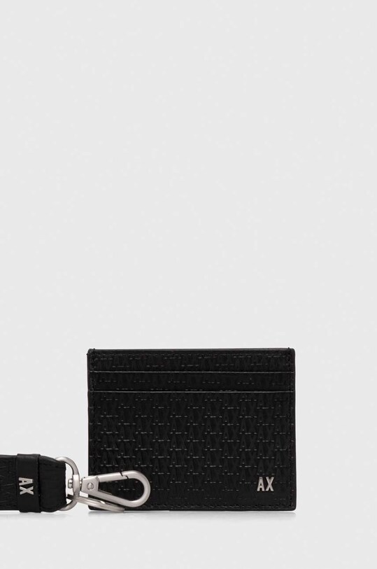 Armani Exchange card holder din piele si breloc husă de card negru 958539.4R847