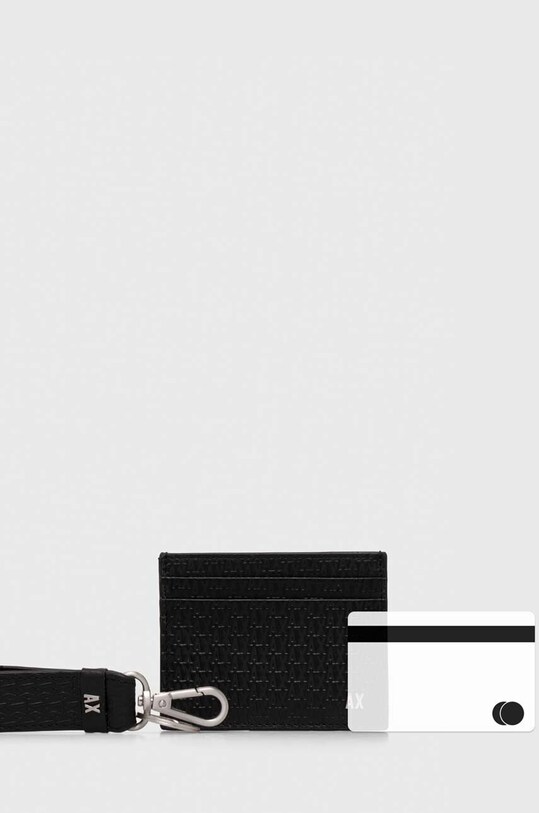 Armani Exchange card holder din piele si breloc negru 958539.4R847