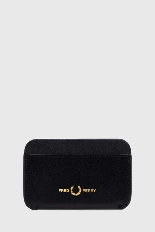 Fred Perry leather card holder Burnished Leather Cardholder plain black L4334.102