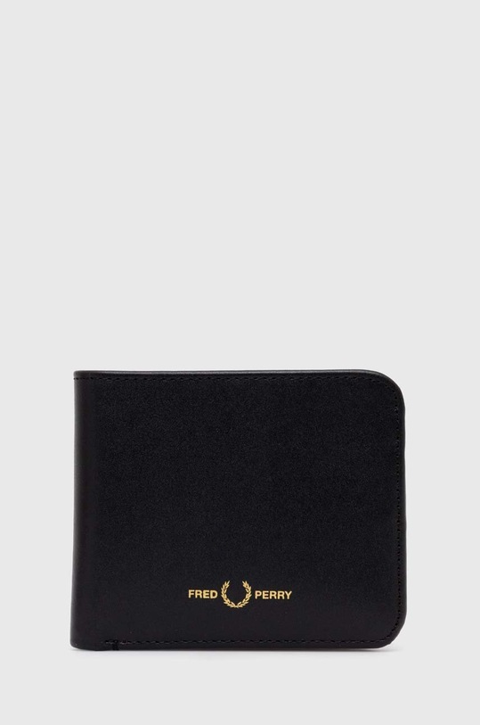 Fred Perry leather wallet Burnished Leathr B'Fold Wallet plain black L5322.102