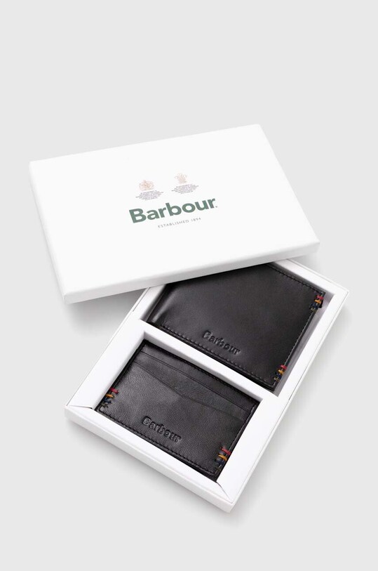 Barbour portfel i etui na karty skórzane Cairnwell Wallet & Cardholder Gift Set MGS0082 czarny