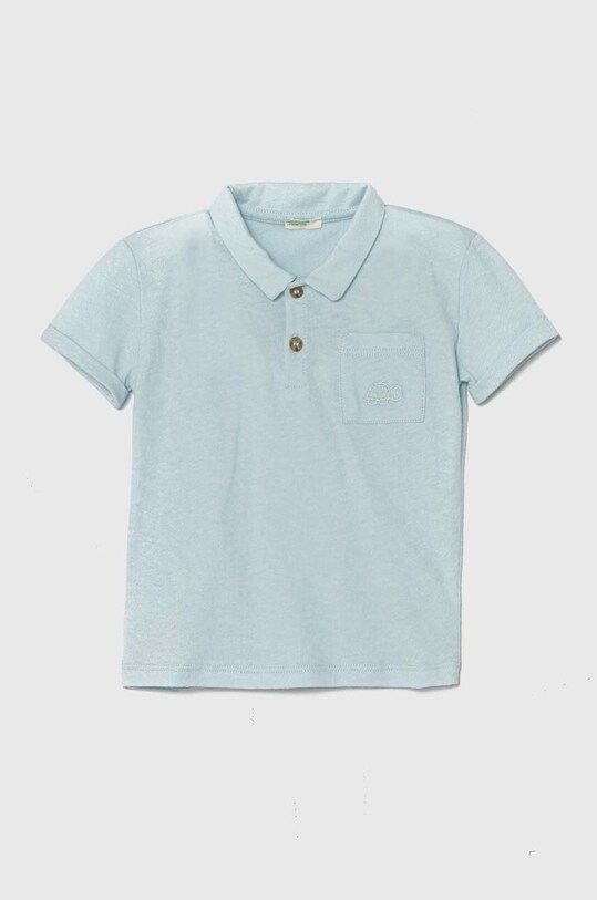 Detské pólo United Colors of Benetton s prímesou ľanu modrá 3F4JA104D.W.Seasonal