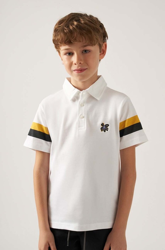 Παιδικά βαμβακερά μπλουζάκια πόλο Mayoral λεπτό μοτίβο λευκό 6114.7E.Junior.PPYH