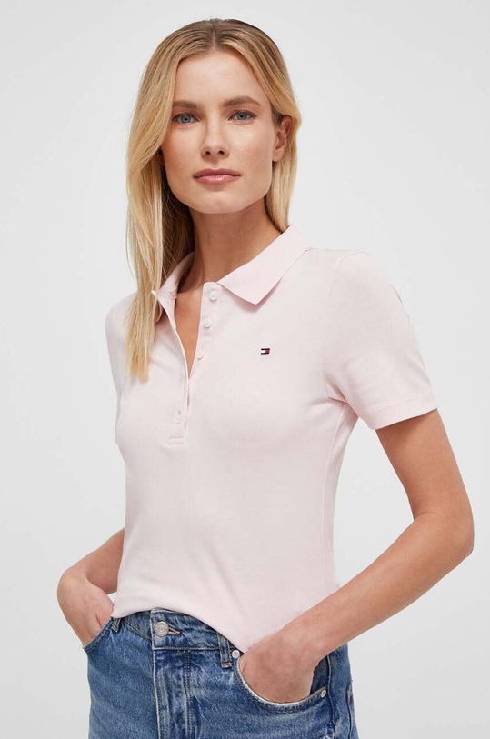 Πόλο Tommy Hilfiger slim ροζ WW0WW37823