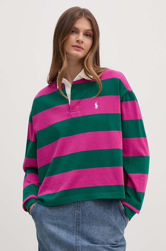 Bavlněné tričko s dlouhým rukávem Polo Ralph Lauren pruhy zelená 211943012