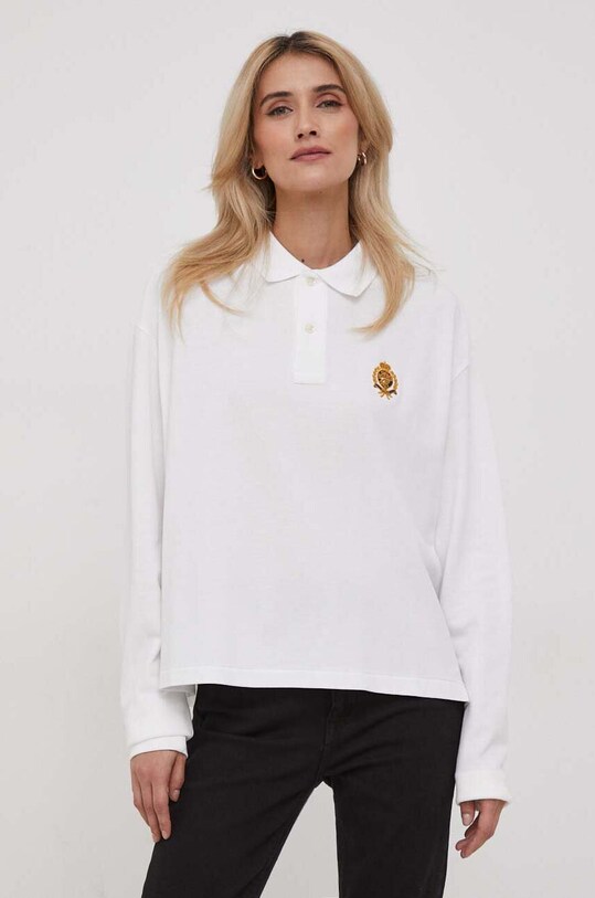 Bavlnené tričko s dlhým rukávom Polo Ralph Lauren relaxed biela 211910162