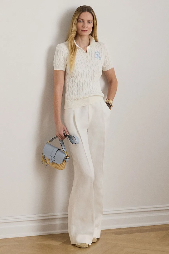 Odzież Lauren Ralph Lauren sweter z krótkim rękawem damski bawełniany 200932224 biały