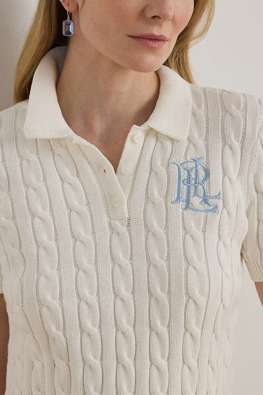 Lauren Ralph Lauren sweter z krótkim rękawem damski bawełniany biały 200932224