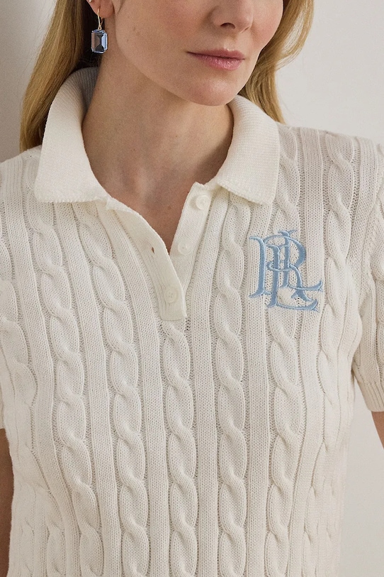 Lauren Ralph Lauren sweter z krótkim rękawem damski bawełniany biały 200932224