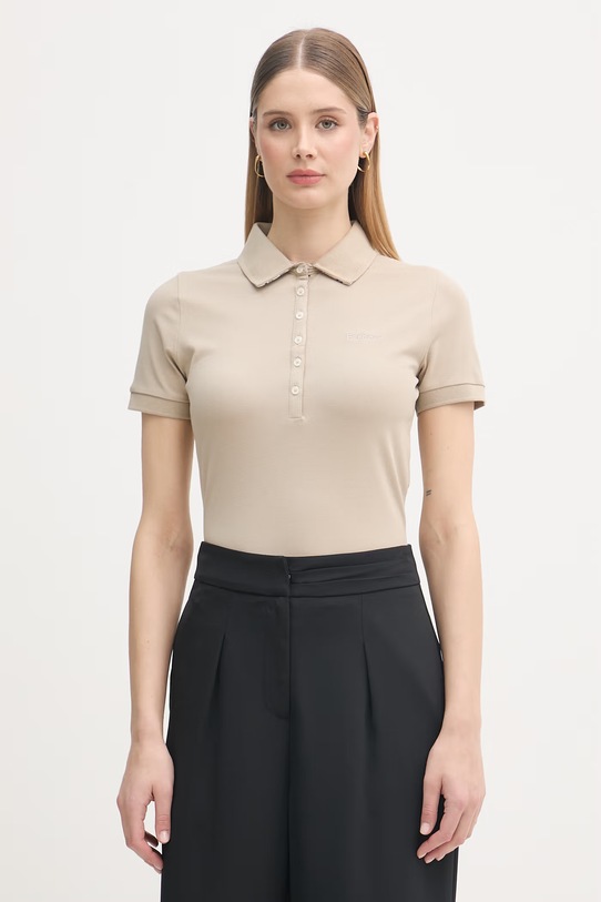 Barbour polo damskie bawełniane z elastanem z elastanem beżowy LML0634