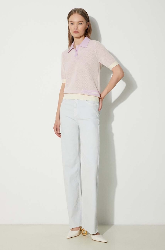 Maison Kitsuné cotton polo shirt Flash Fox Knitted Mesh Polo MW00204KT1100 violet SS24