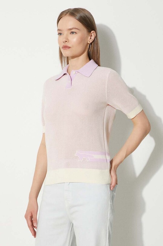 Bavlnené polo tričko Maison Kitsuné Flash Fox Knitted Mesh Polo fialová MW00204KT1100