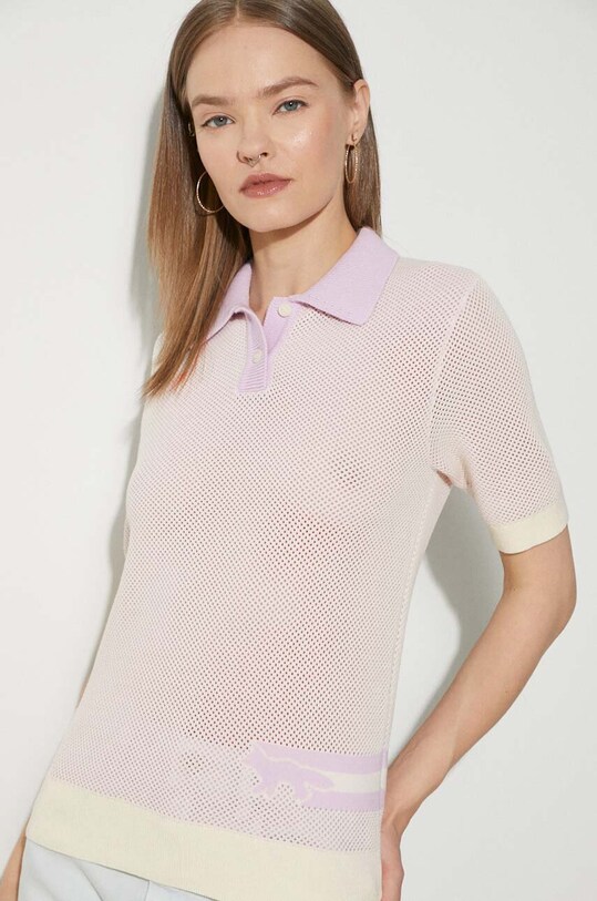 Bavlnené polo tričko Maison Kitsuné Flash Fox Knitted Mesh Polo MW00204KT1100 fialová