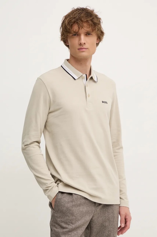 Pamučna majica dugih rukava Boss Green Planet friendly bež 50506191