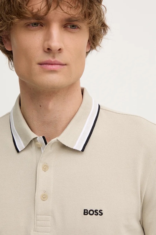Pamučna majica dugih rukava Boss Green bež 50506191