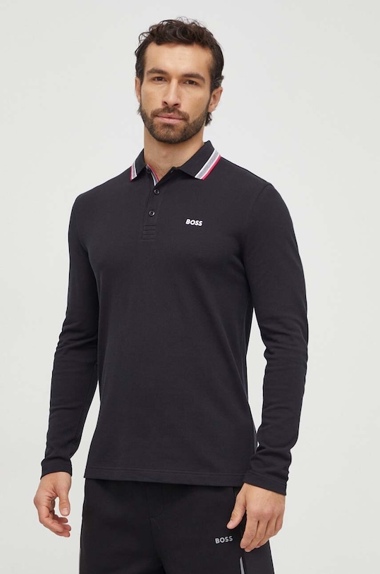 Boss Green longsleeve din bumbac uni negru 50506191