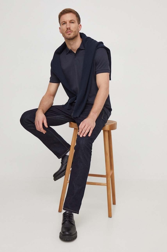 BOSS Green polo bawełniane 50507583 granatowy SS25
