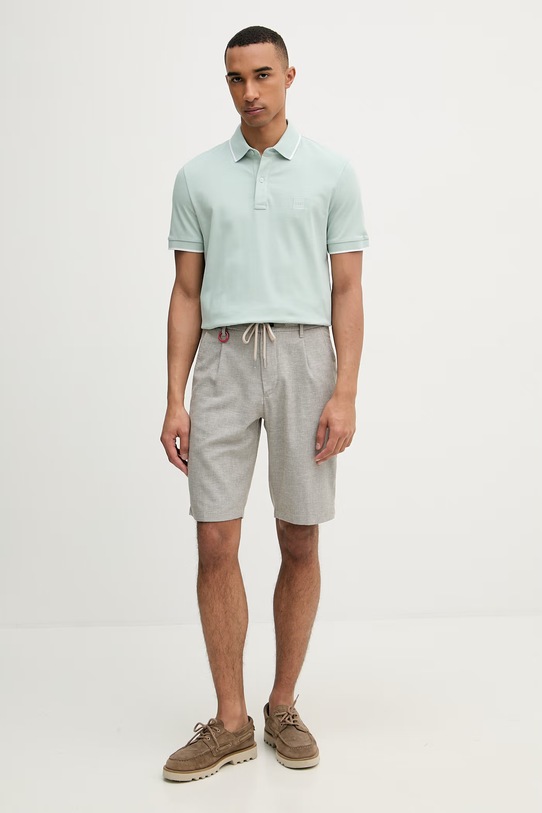 BOSS Orange polo męskie bawełniane z elastanem Passertip 50507699 turkusowy SS26