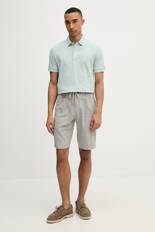 BOSS Orange polo męskie bawełniane z elastanem Passertip 50507699 turkusowy SS26