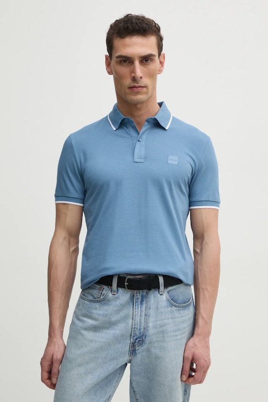 Поло BOSS Orange slim голубой 50507699