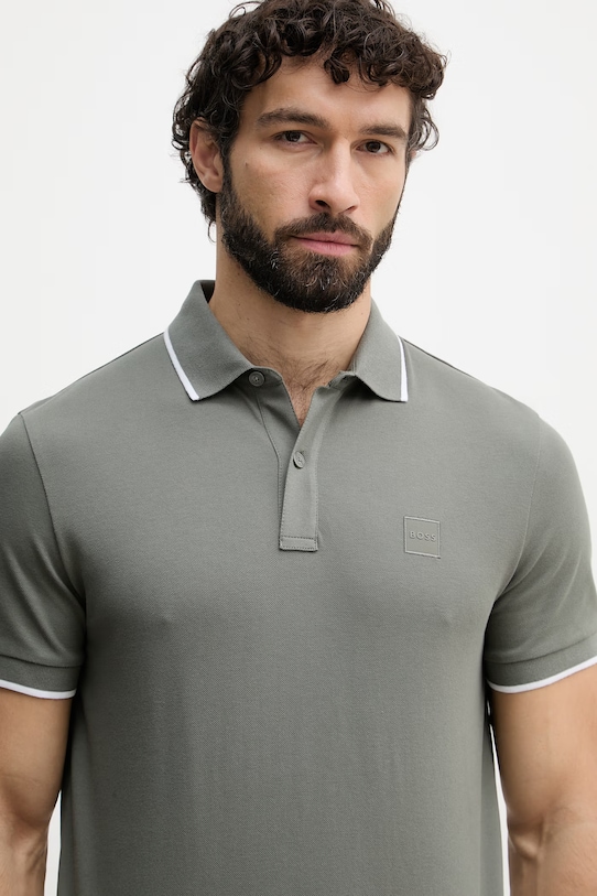 BOSS Orange polo męskie bawełniane z elastanem Passertip zielony 50507699