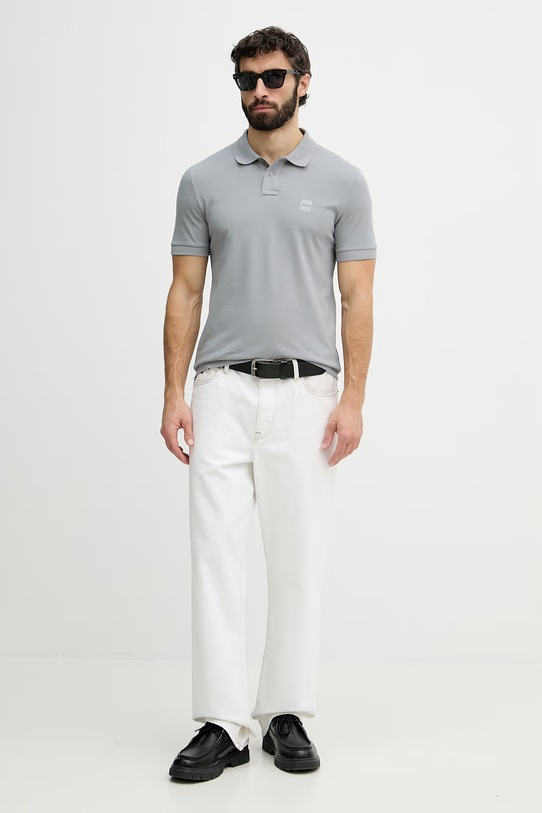 BOSS Orange polo tričko pánske bavlnené s elastanom Passenger 50507803 sivá AA00