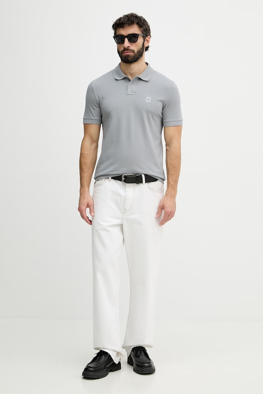 BOSS Orange polo tričko pánske bavlnené s elastanom Passenger 50507803 sivá AA00