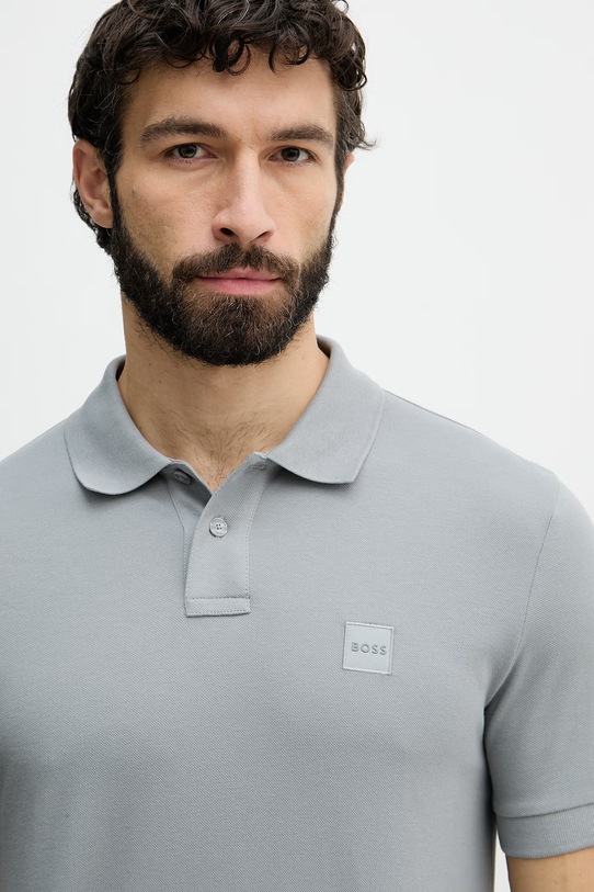 BOSS Orange polo tričko pánske bavlnené s elastanom Passenger sivá 50507803