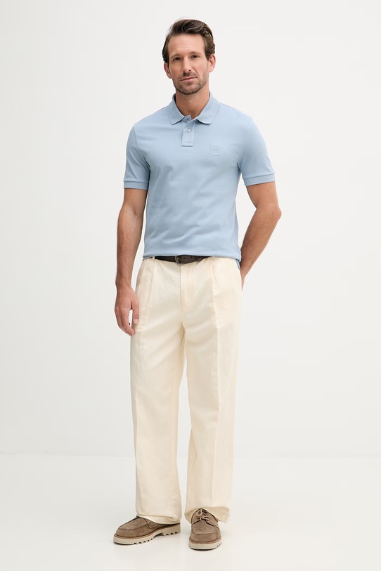 BOSS Orange поло чоловіче бавовняне з еластаном Passenger 50507803 блакитний AA00