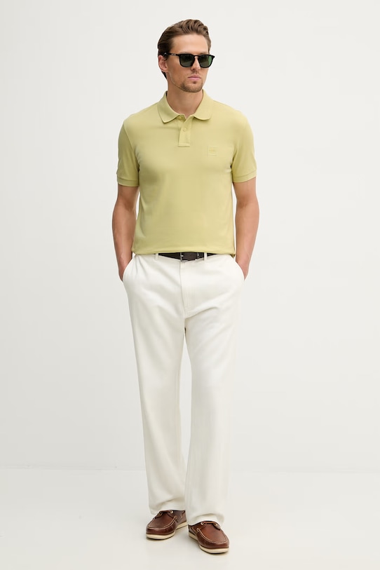 BOSS Orange polo męskie bawełniane z elastanem Passenger 50507803 zielony AA00