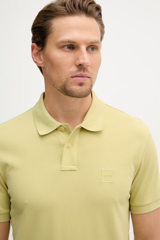 BOSS Orange polo męskie bawełniane z elastanem Passenger zielony 50507803