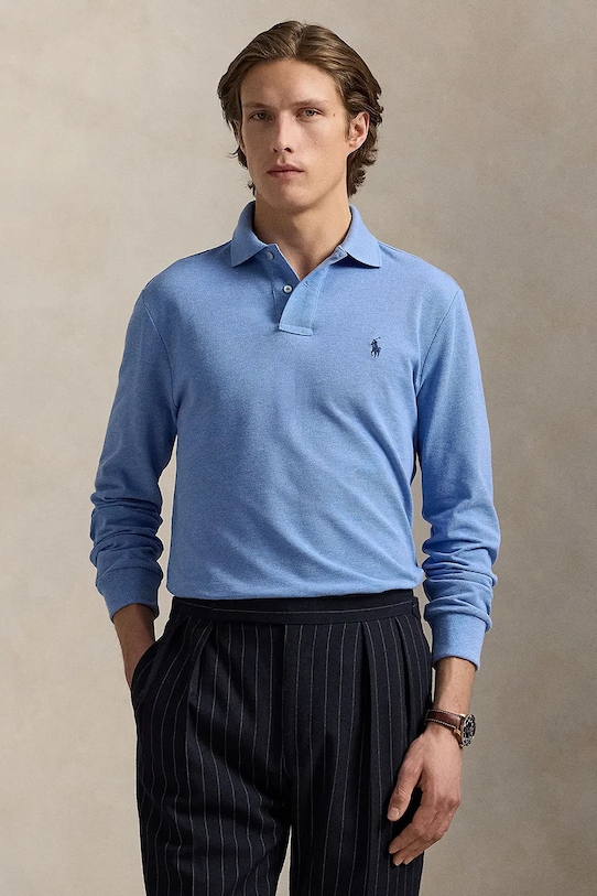 Polo Ralph Lauren top a maniche lunghe in cotone slim blu 710680790