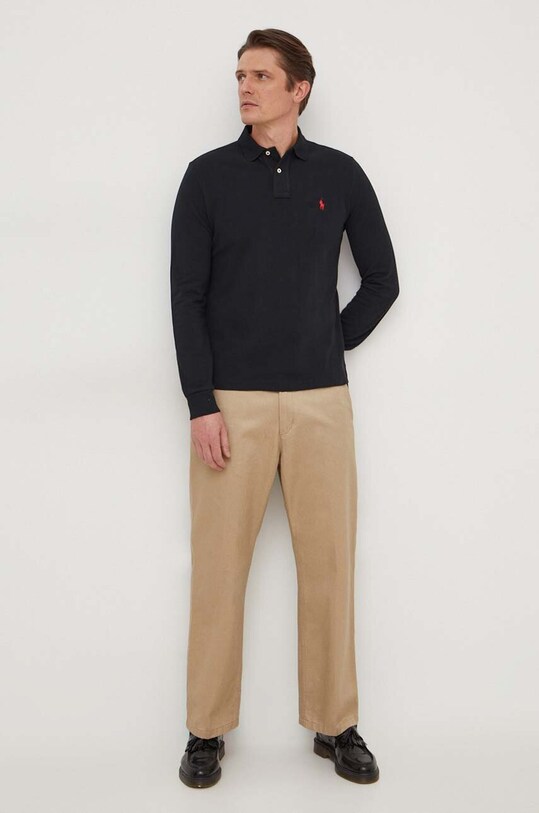 Бавовняний лонгслів Polo Ralph Lauren 710680790 чорний AA00