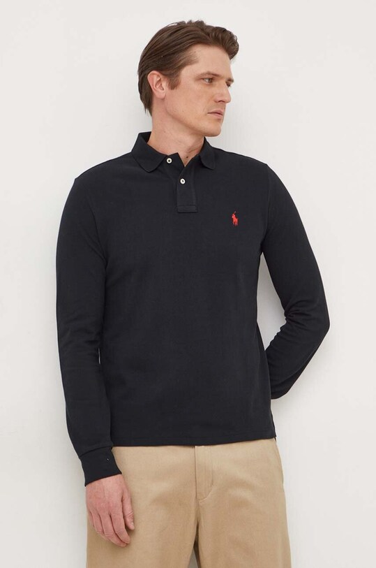 Бавовняний лонгслів Polo Ralph Lauren чорний 710680790
