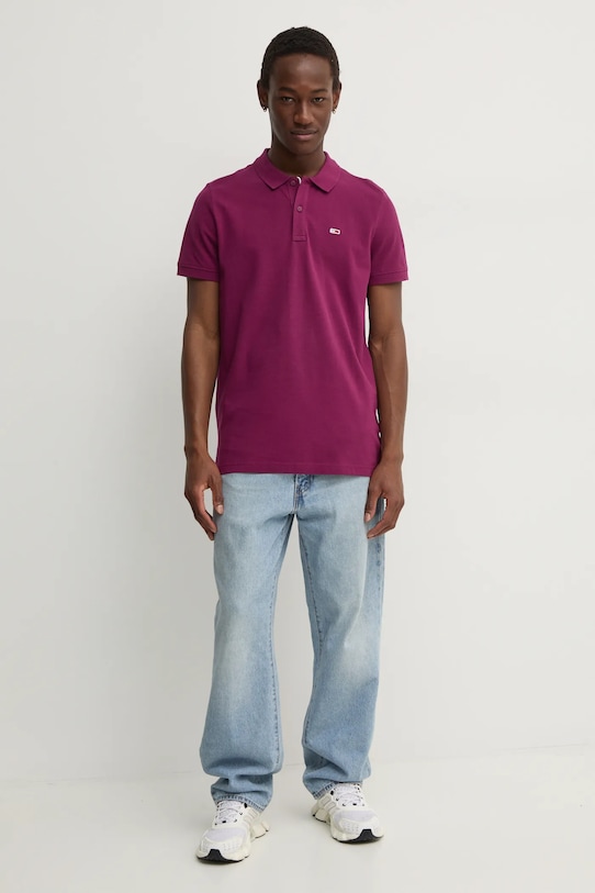 Tommy Jeans polo bawełniane DM0DM18312 fioletowy AW24