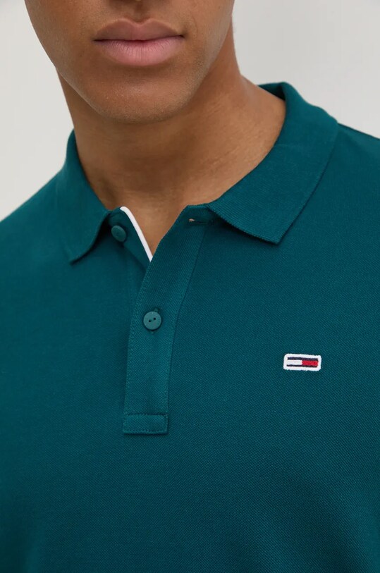 Хлопковое поло Tommy Jeans DM0DM18312 бирюзовый