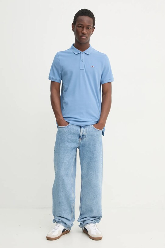 Хлопковое поло Tommy Jeans DM0DM18312 голубой AW24