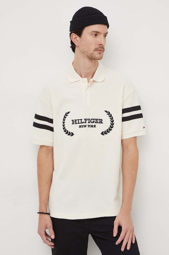 Хлопковое поло Tommy Hilfiger relaxed бежевый MW0MW33588