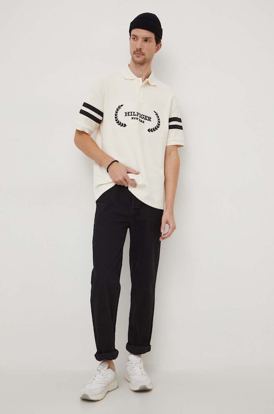 Хлопковое поло Tommy Hilfiger MW0MW33588 бежевый SS24