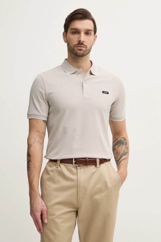 Calvin Klein tricou polo regular bej K10K112751