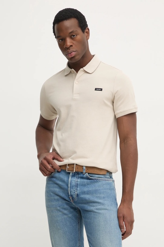 Calvin Klein polo z elastanem beżowy K10K112751