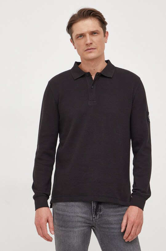Calvin Klein Jeans longsleeve din bumbac uni negru J30J324961