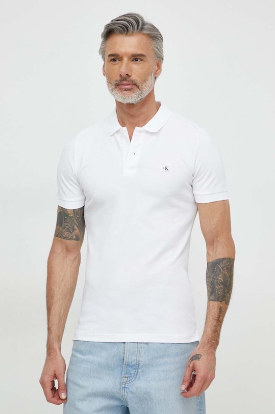 Calvin Klein Jeans tricou polo slim alb J30J325269