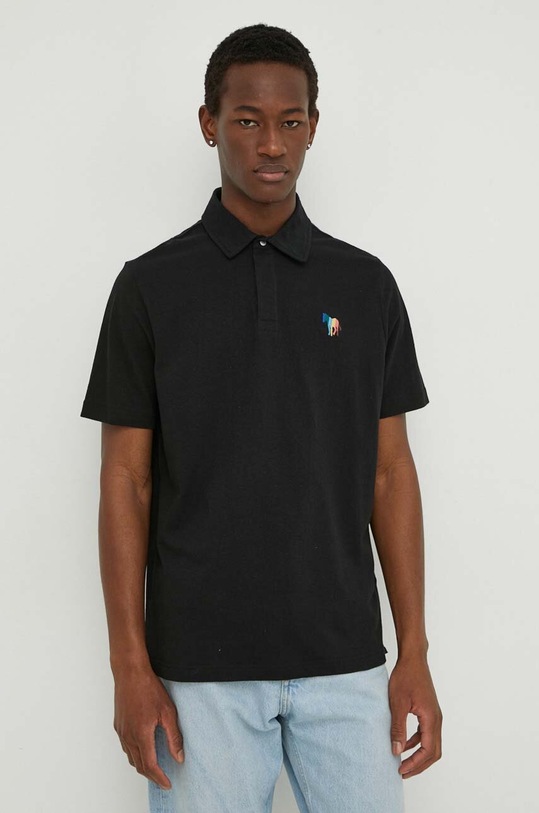 PS Paul Smith polo z domieszką lnu aplikacja czarny M2R.980XE.M22021