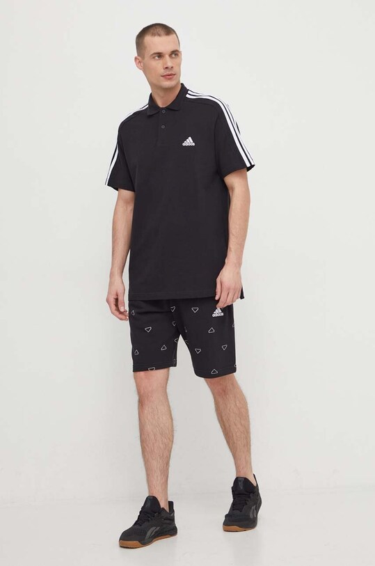 Βαμβακερό μπλουζάκι πόλο adidas Shadow Original IC9310 μαύρο SS24