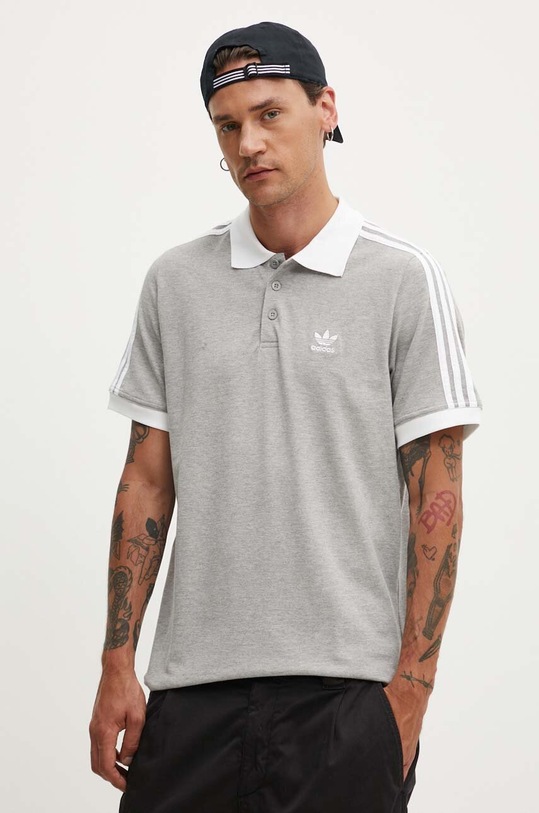 adidas Originals polo bawełniane Adicolor Classics 3-Stripes regular szary IL2502