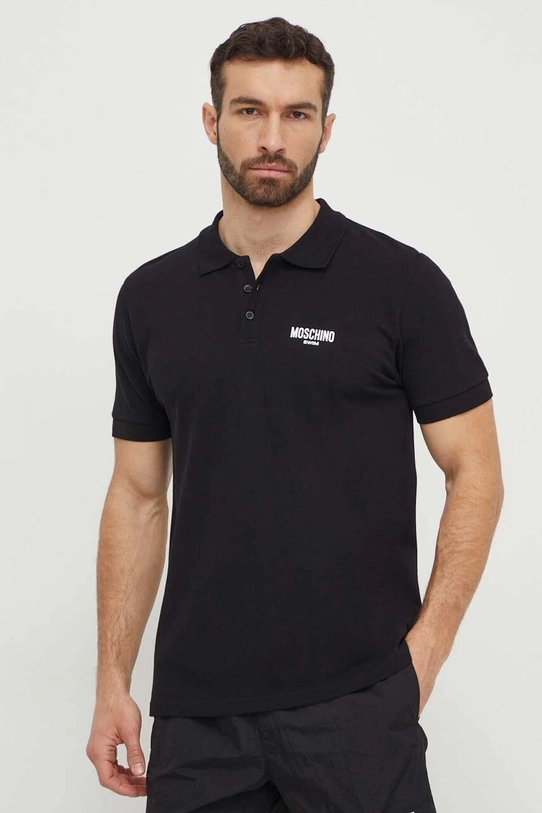 Moschino Underwear polo plażowe bawełniane nadruk czarny 1602.9309