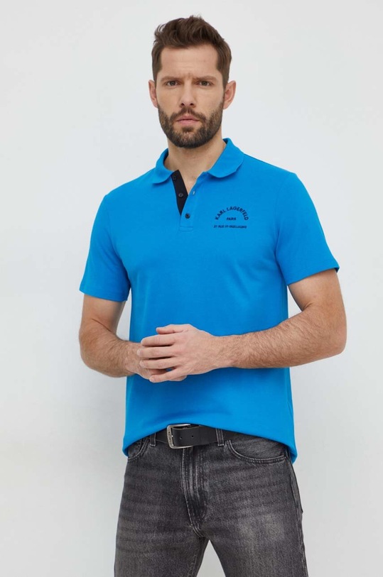 Bavlněné plážové polo tričko Karl Lagerfeld 240M2205 modrá SS24