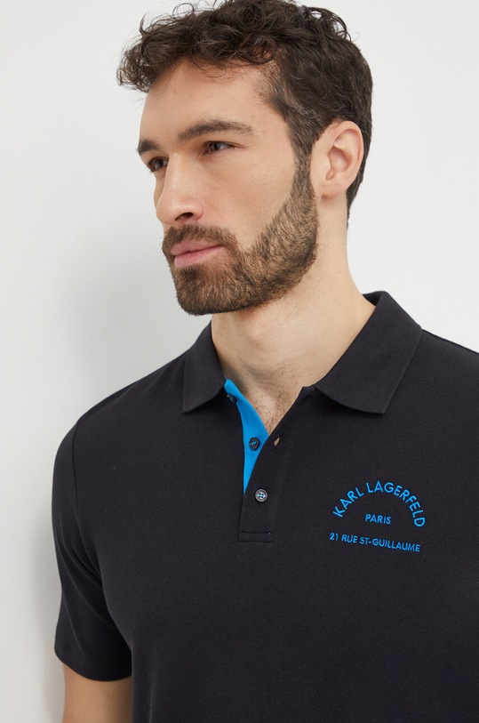 Bavlněné plážové polo tričko Karl Lagerfeld černá 240M2205