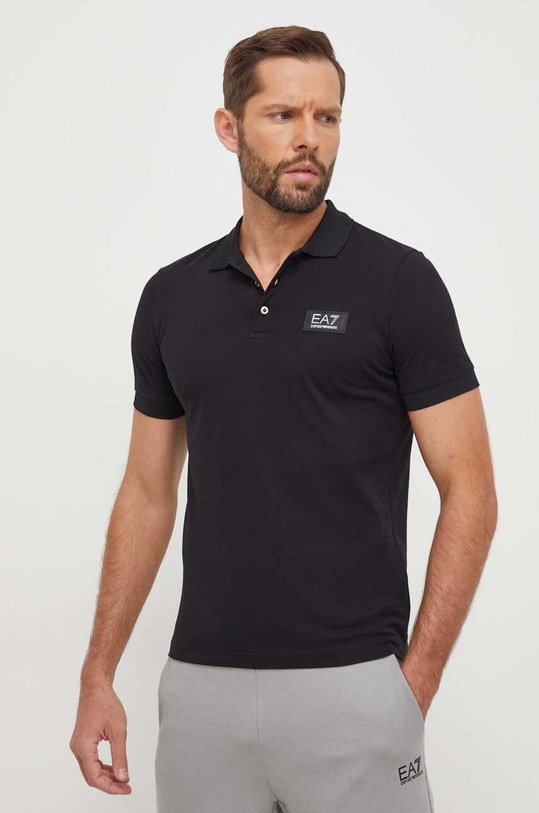 Bombažen polo EA7 Emporio Armani Brez vzorca črna 3DPF24.PJ5SZ